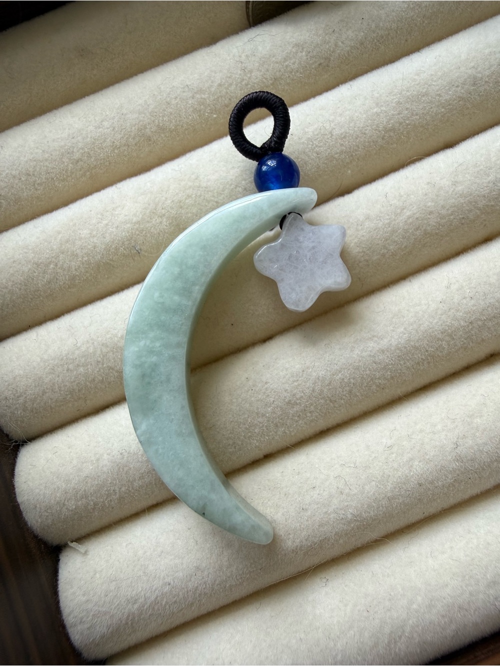 Real Natural Grade A Jade Moon & Star Pendant Green & White Jade